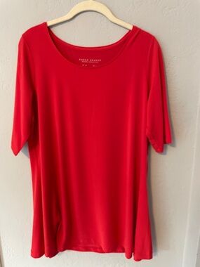 Susan Graver Bright Red Scoop-Neck Short Sleeve Top